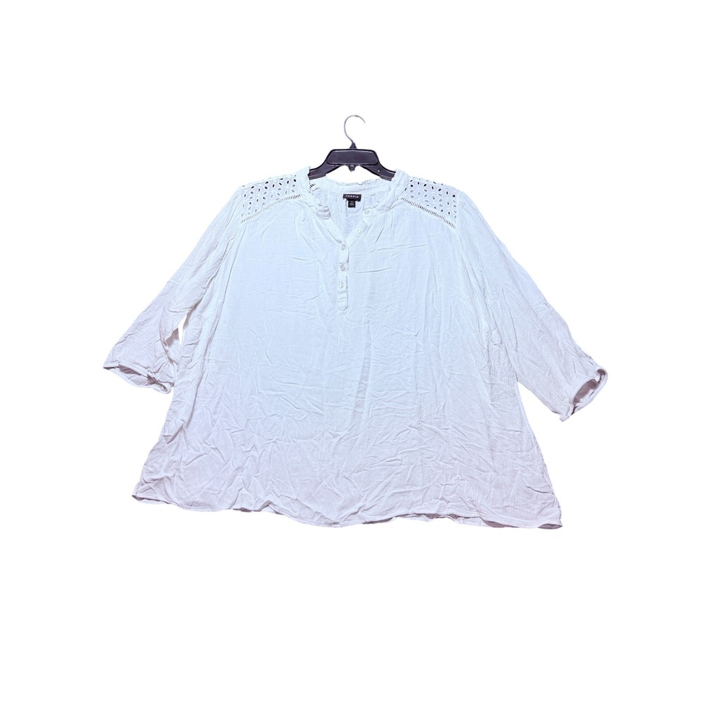 Torrid Henley Blouse Womens 4 White Excellent Eyelet Shoulder Gauze Top 17174277